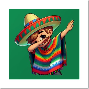 Mexican Boy Dabbing Poncho Cinco de Mayo Posters and Art